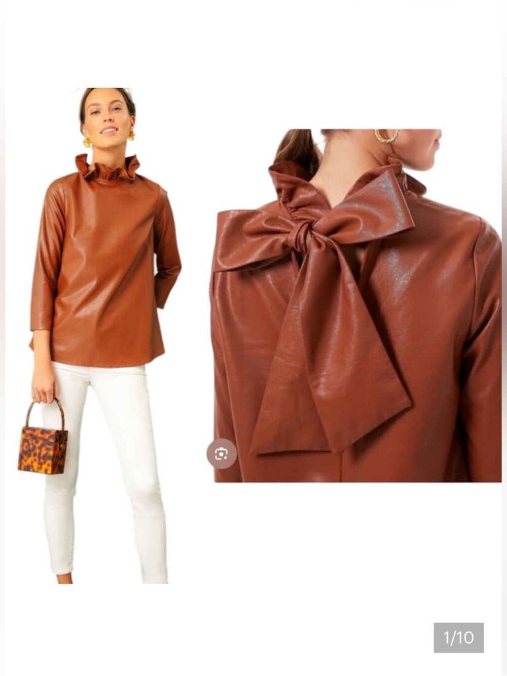 Tuckernuck Faye Faux Leather Blouse in Cognac